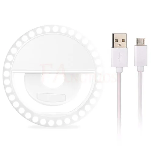 White FANGTUOSI New USB Charge Selfie Flash Portable Led Ring Light Night Enhancing Photography Smartphone selfie ring light Clip - Color: White