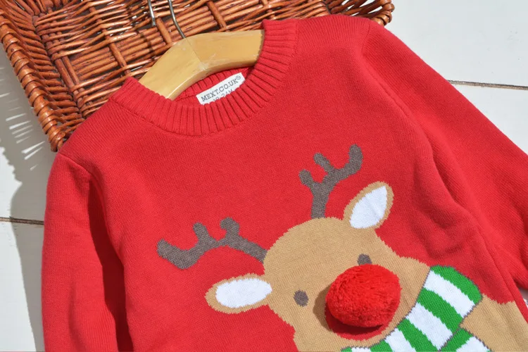Children's Knit Sweater Christmas Deer Rudolph Cotton Long Sleeve Warm Boys Girls New Year's Clothes
