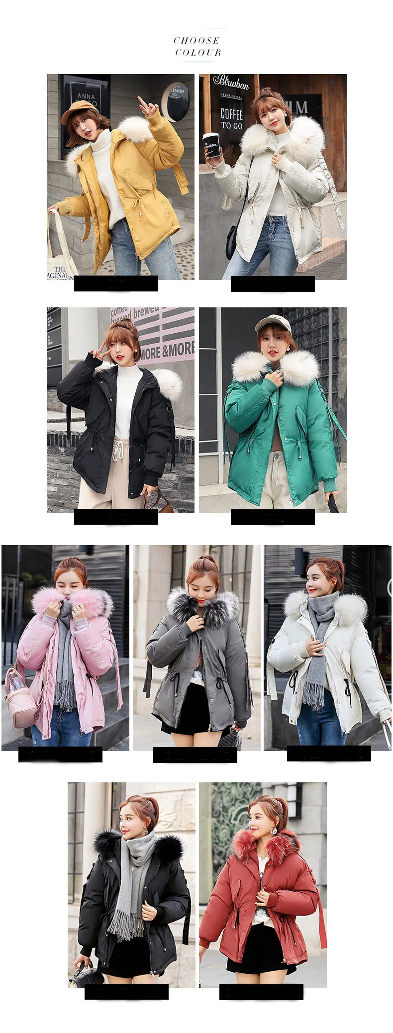 Orwindny Winter Coat Women Large Fur Collar Winter Parkas Female Slim Fashion Short Cotton Padded Jacket Hooded Wadded Coat