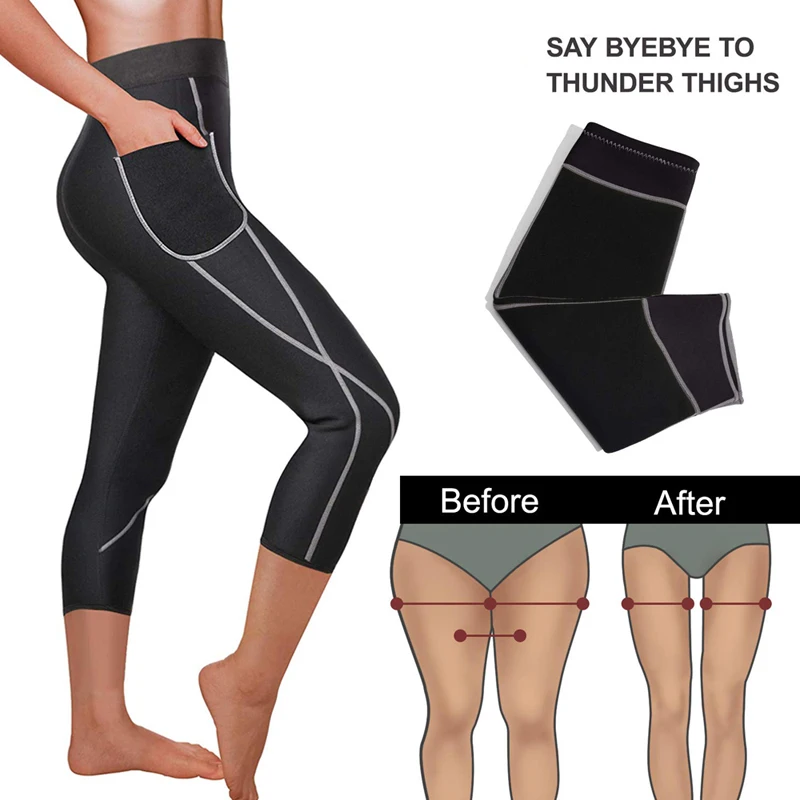 Sfit женские штаны для похудения в сауне с боковыми карманами, леггинсы для фитнеса, тренировки, коррекции фигуры, штаны для йоги