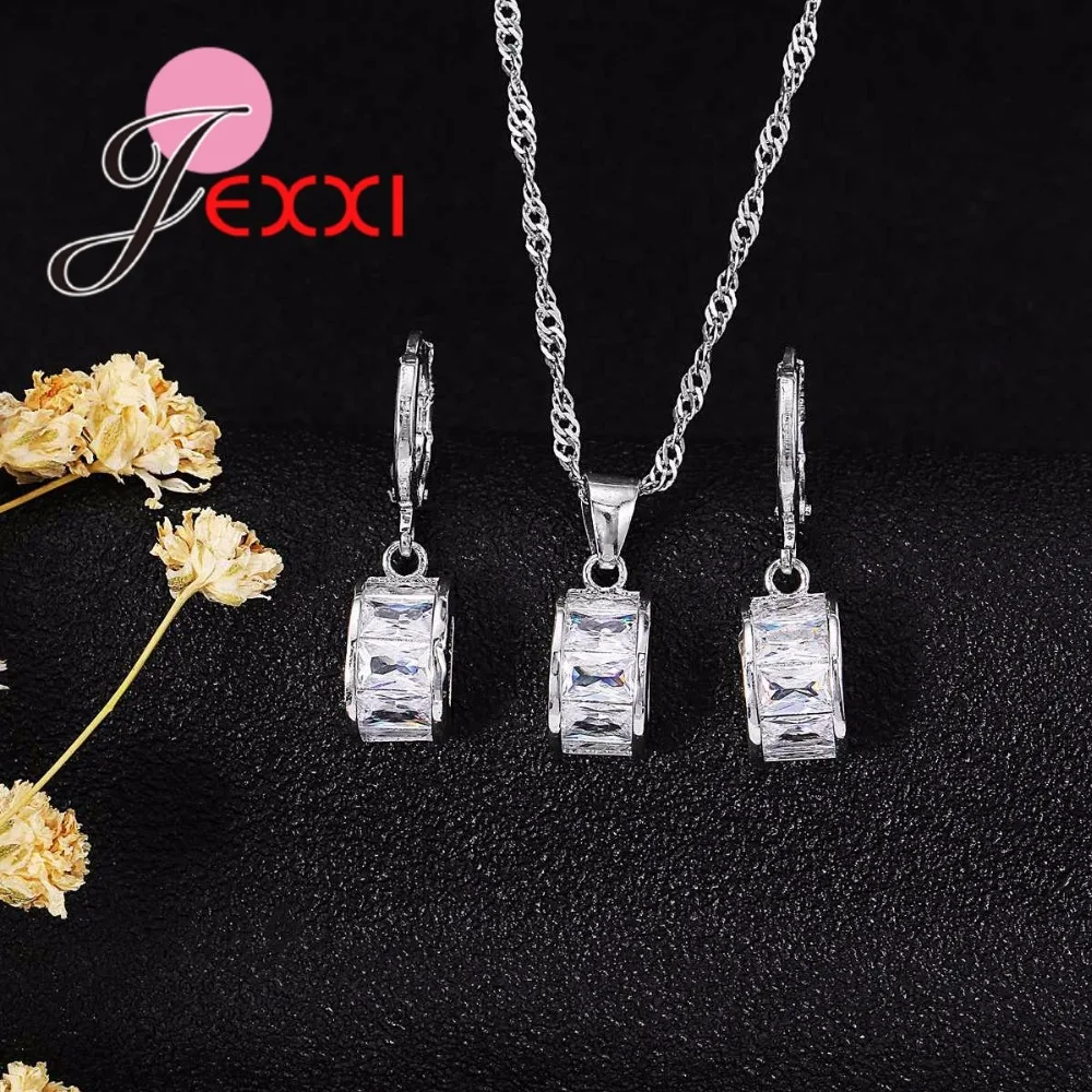 Набор ювелирных изделий из фианита ожерелье и серьги серебра 925 пробы|cz jewelry
