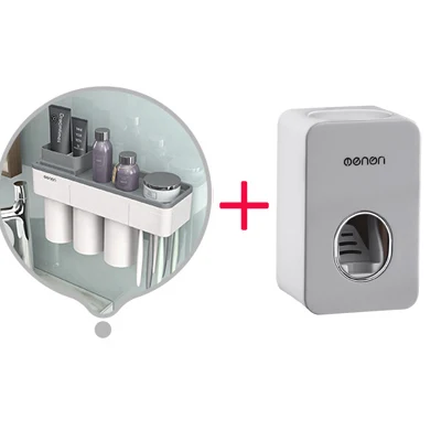 Grey3 with Squeezer Магнитный адсорбционный держатель для зубной щетки дисперсер для зубной пасты Бытовой настенный держатель для телефона коробка стойка аксессуары для ванной комнаты - Цвет: Grey3 with Squeezer