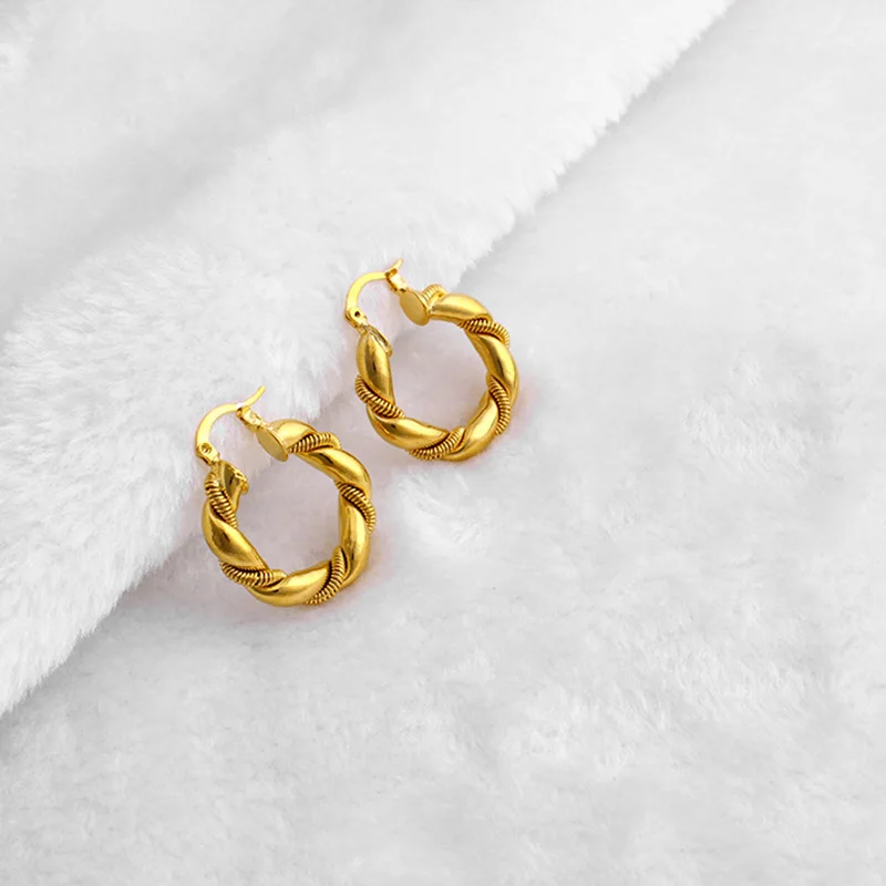 

WTLTC Solid Metal Twisted Thick Hoop Earrings for Women Minimal Round Hoops Earrings Statement Geometric Earrings 2.5cm Brincos