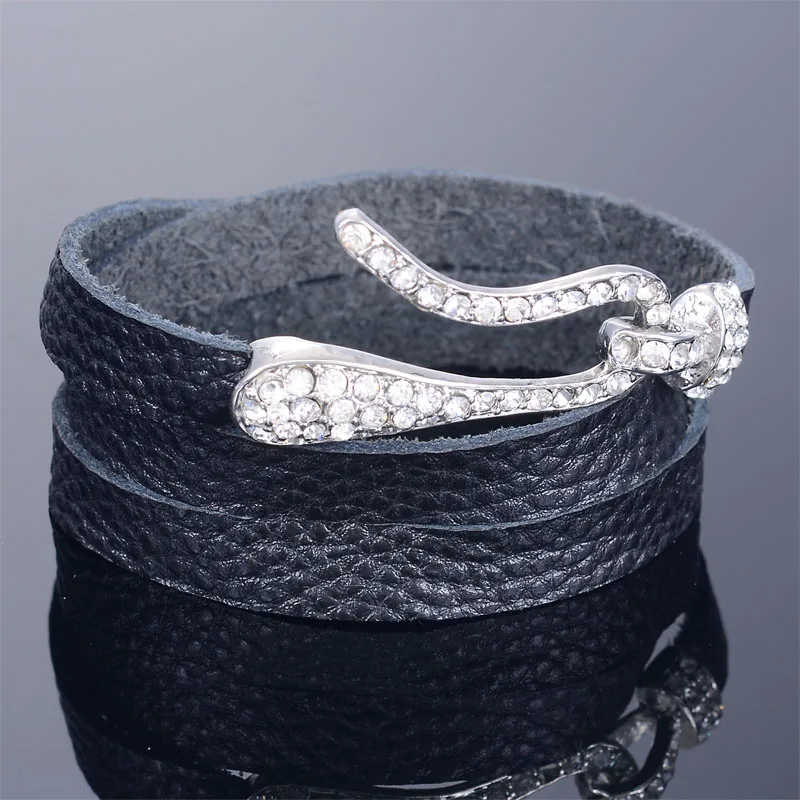 

New Arrival Double Wrap Real Soft Leather Crystal Charm Bracelets For Women Gift