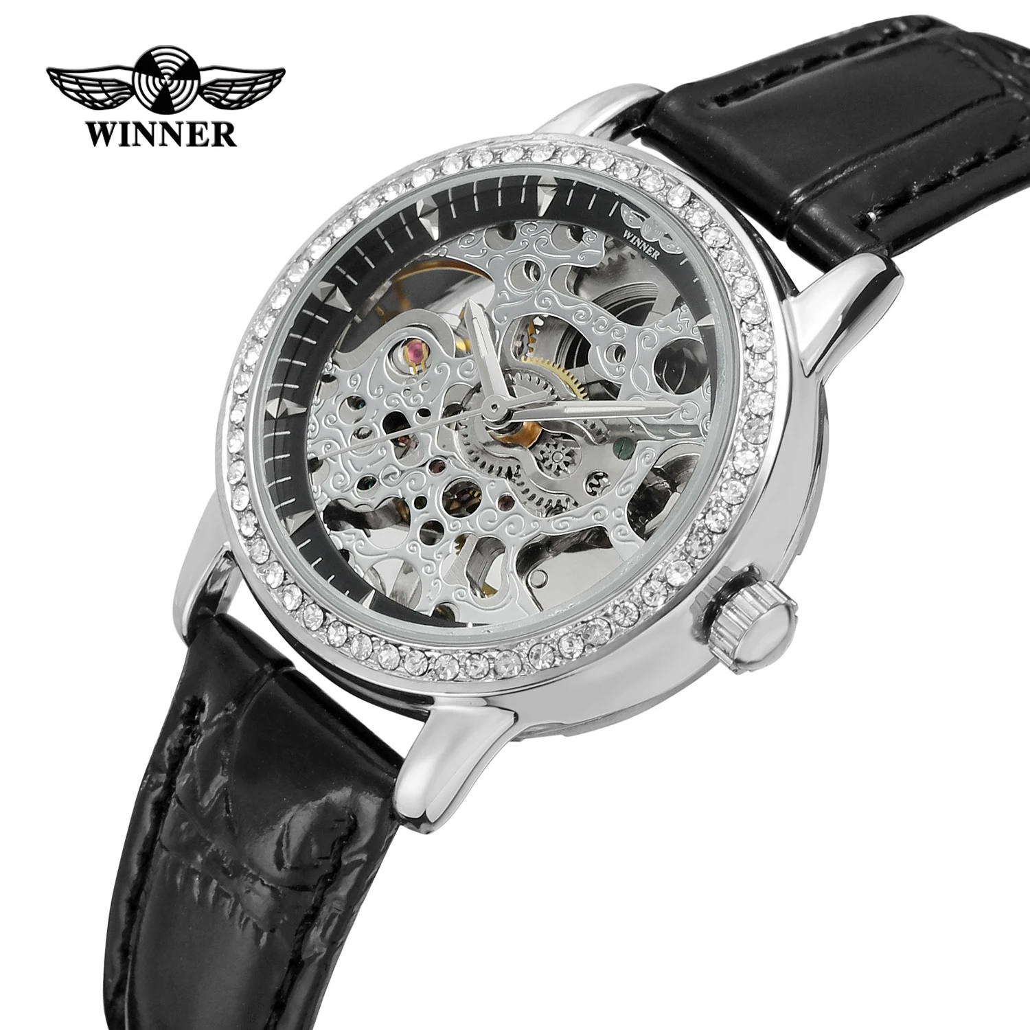 

2019 Fashion Winner Top Brand Women's Watch Casual Automatic Leather Strap Skeleton Casual Transparent Crystal Wristwatches