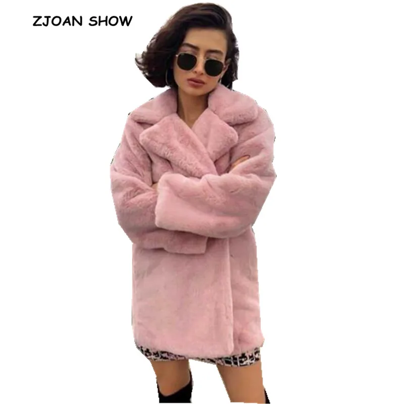 Фото Новинка 2018 женские зимние милые розовые куртки с отложным воротником мохнатые
