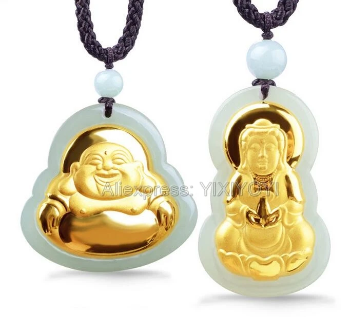 Красивый натуральный белый нефрит Hetian Jade + 18K цельное золото инкрустированный с