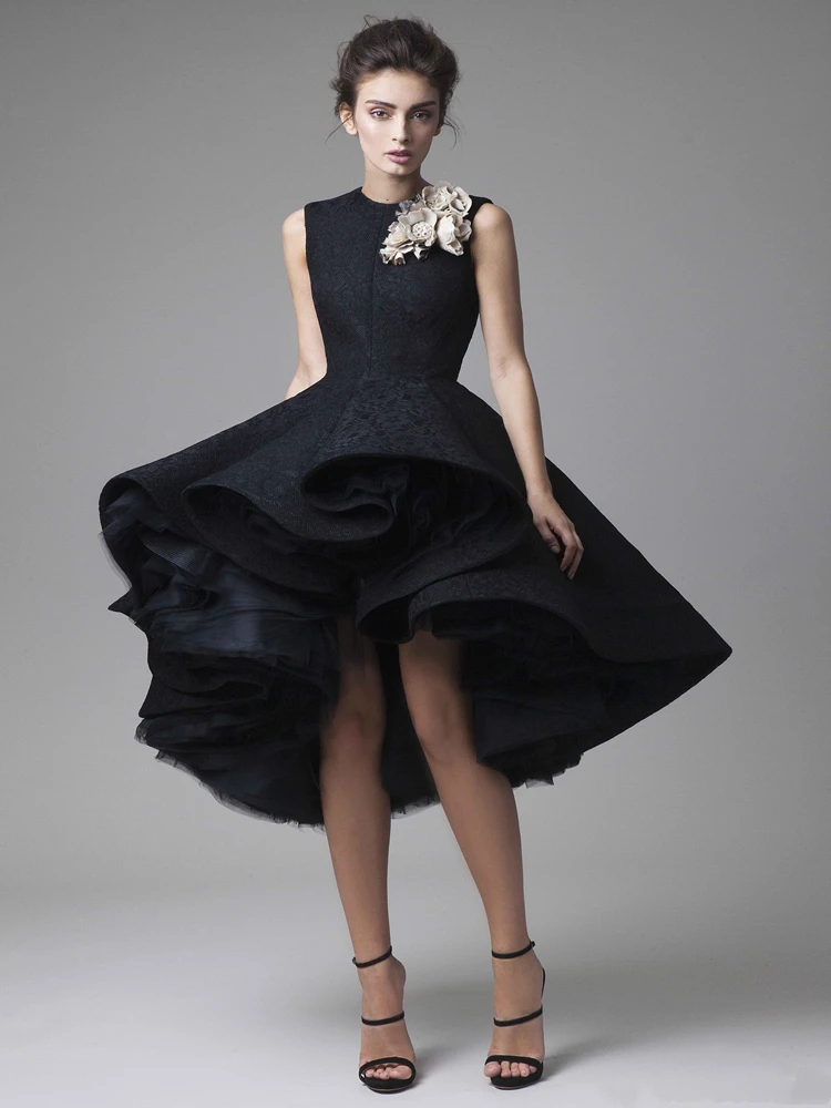 Krikor Jabotian Выпускные платья цветок ручной работы жемчужина шеи черный до колена торжественное вечернее платье без рукавов ковер вечерние платья