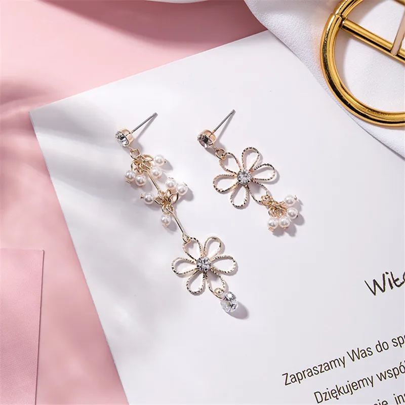 Модные милые полые металлические Асимметричные блестящие стразы жемчужные