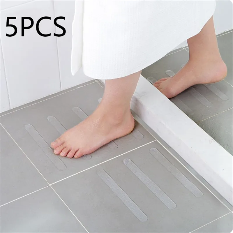 VOGVIGO 5pcs/set Stair Steps Anti-slip Rubber Bathroom Bathtub Transparent Non-slip Stickers with Shower Strip 20*2cm | Дом и сад