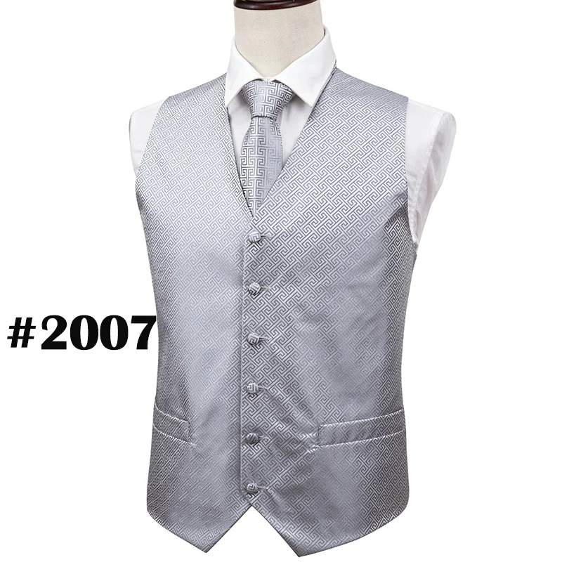 MJ-2007 Дизайнерские мужские классические черные Пейсли ЖАККАРДОВЫЕ фолральные шелковые жилеты платок галстук жилет Карманный платок для костюма набор Barry.Wang - Цвет: MJ-2007