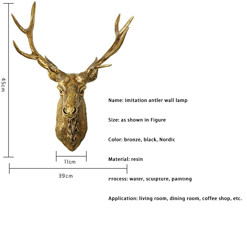 Настенный светильник в ретро стиле из смолы с рожком оленя Роскошный домашний