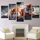 Настенные картины стиль рисования на холсте, 5 панелей, животные, тигр, пейзаж для гостиной, Современное украшение, картины PENGDA