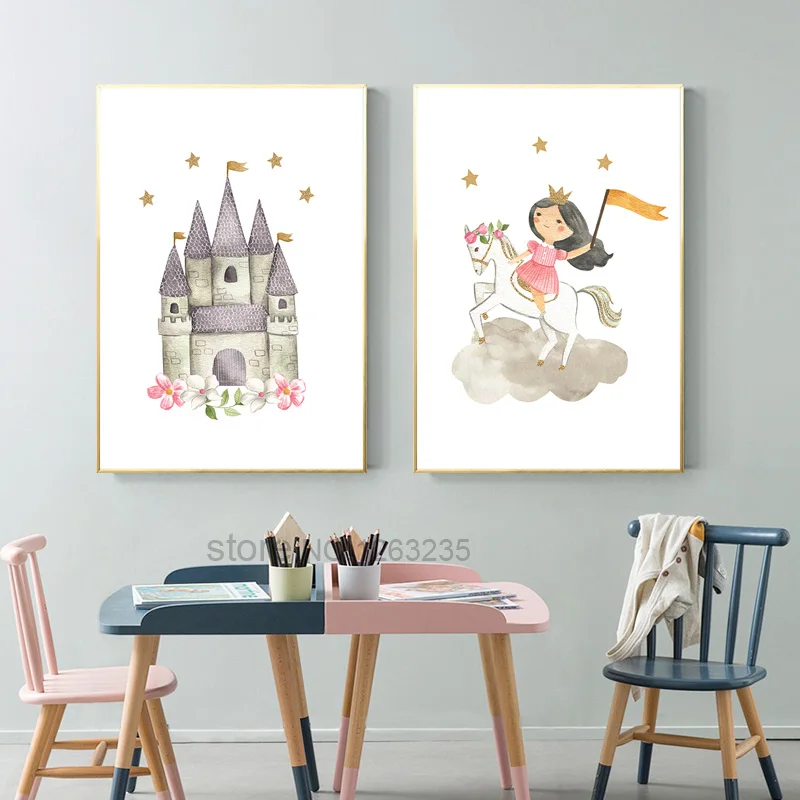 Настенные картины с изображением замка лошади для гостиной принцессы декор