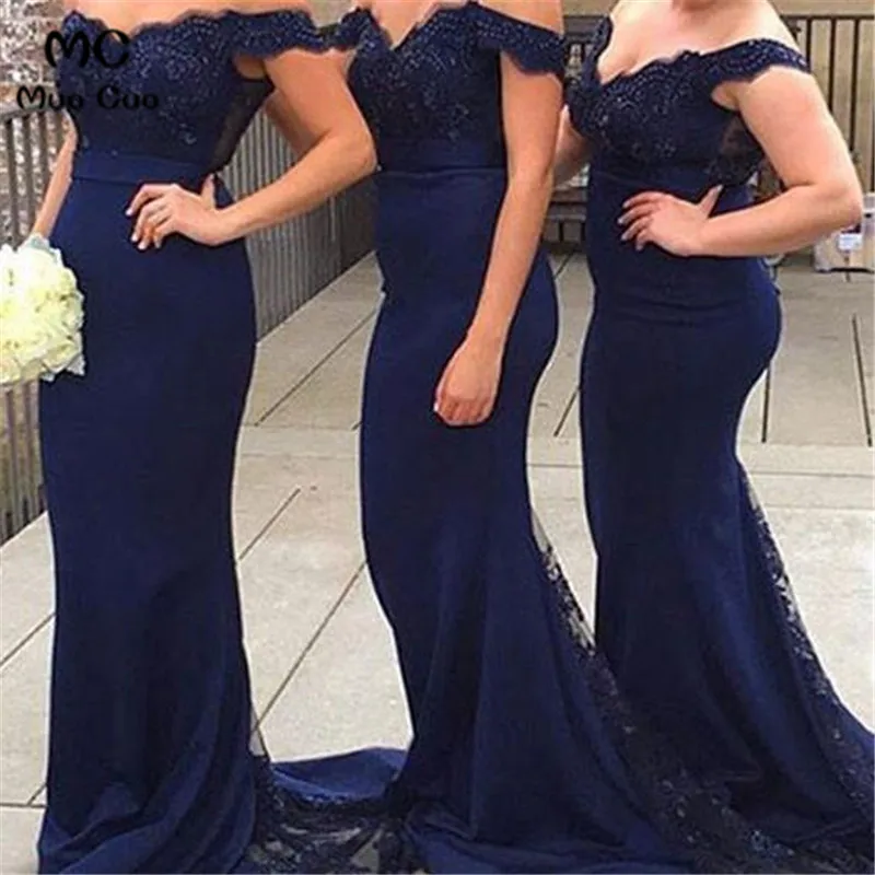 

2018 Navy Blue Mermaid Bridesmaid Dresses Long V-Neck Formal Wedding Party Dress Short Sleeve Women Bridesmaid Dress