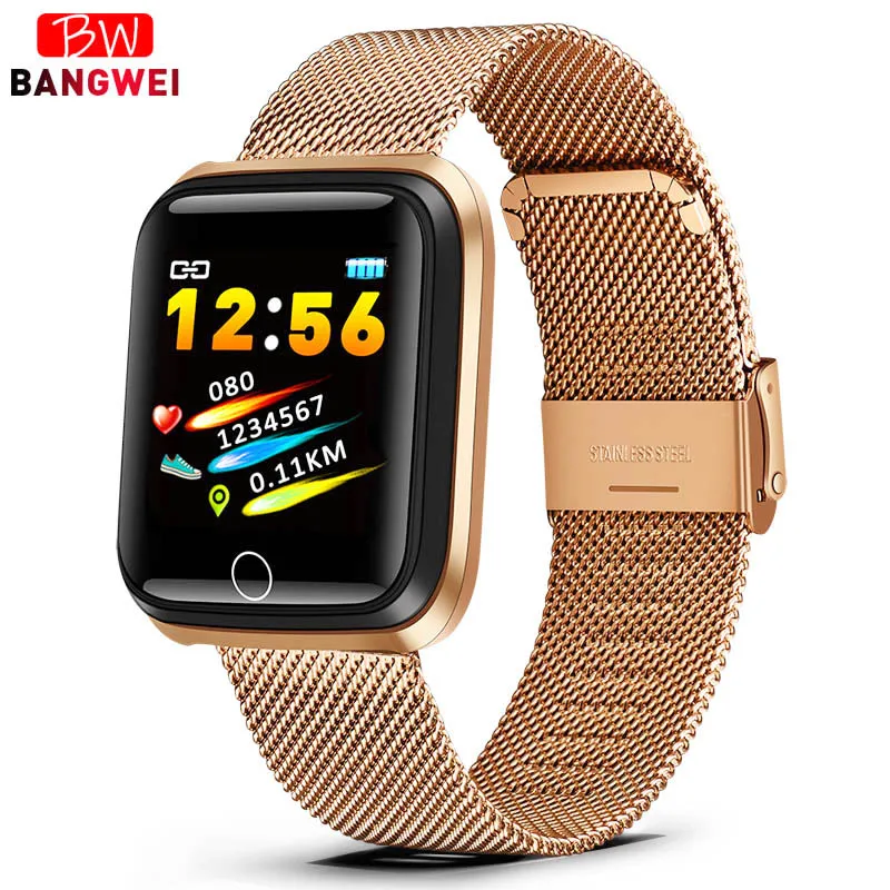 Mesh belt Rose gold LIGE Смарт-часы для мужчин фитнес-трекер для женщин пульсометр монитор кровяного давления спортивный режим водонепроницаемый смарт-браслет - Цвет: Mesh belt Rose gold