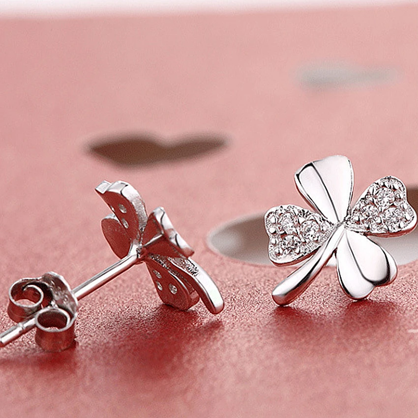 Серьги из серебра 2018 новой коллекции "везучий клевер любви" для женщин с ультра-сверкающими кристаллами в подарочной упаковке.