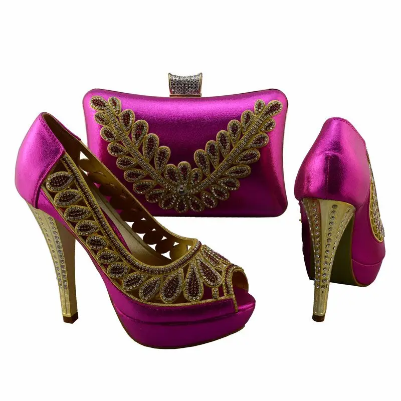 Новый дизайн Фуксия цвет Итальянская обувь с сопрягая мешки установить