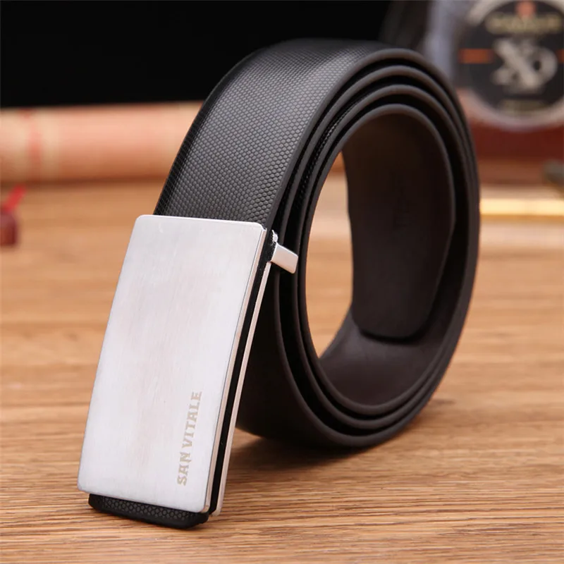 Silvery Black Belt Дизайнерские мужские ремни высокого качества из натуральной кожи, фирменный ремень с пряжкой h для деловых мужчин, Роскошный кожаный ремень h - Цвет: Silvery Black Belt