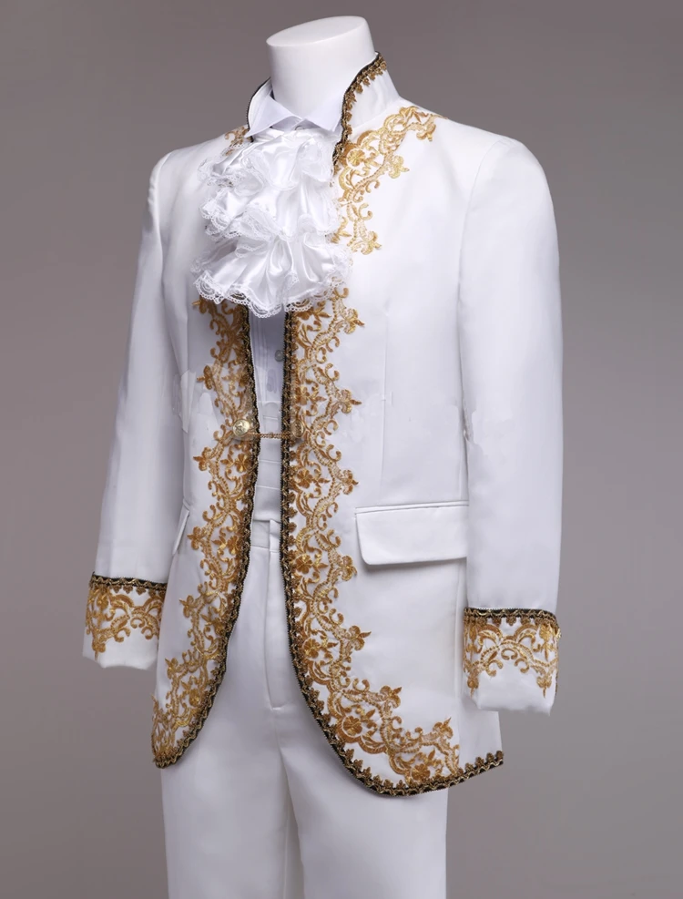 

Men Vintage European Royal Court Baroque Prince Costume Halloween Uniform Cosplay Coat Lace Collar Outfit