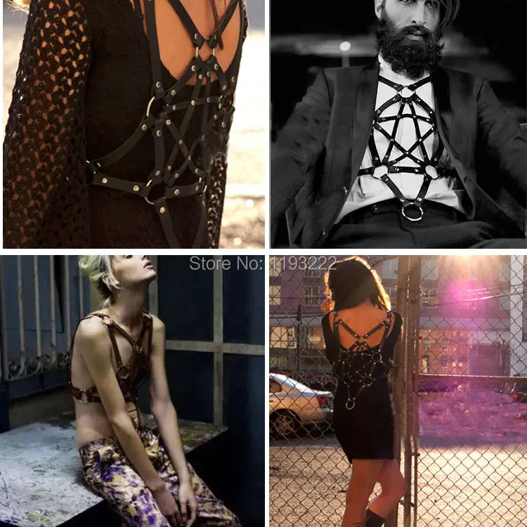 Женский кожаный ремень со звездами черный пояс ручной работы с пентаграммой