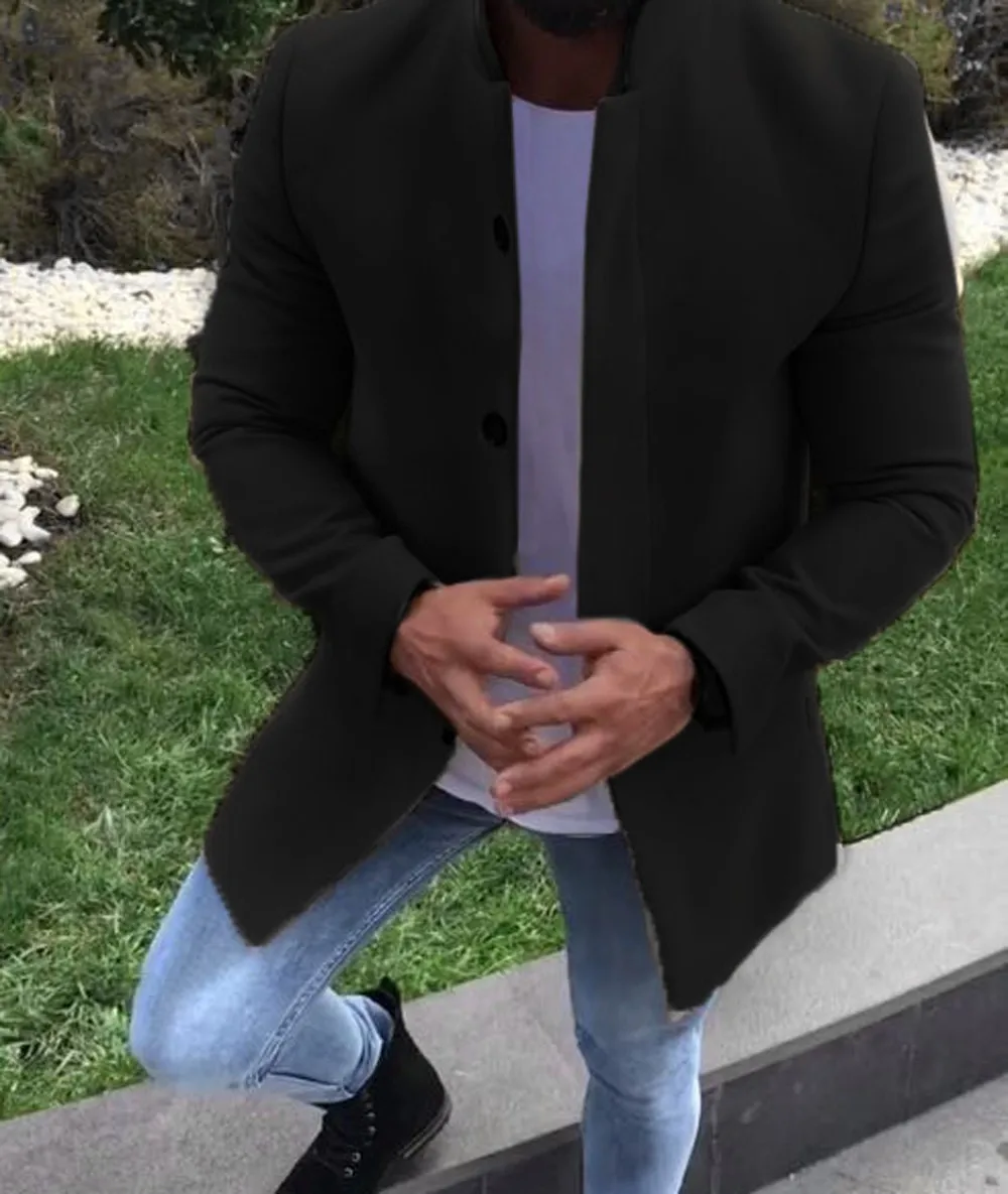 Мужской тепло зимой Slim Fit длинное однотонное Цвет бизнес шерстяное пальто/Мужская Высокая-класс Чистый цвет Куртки большого размера