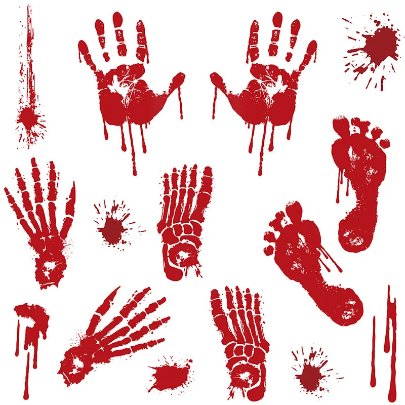 

Halloween Party Decoration Static Stickers Blood Handprint Footprint Stickers Glass Window Decor Horror Stickers Halloween Props