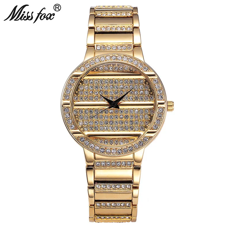 Женские часы люксового бренда Miss Fox Gold Full Diamond 37 мм огранка камня геометрические