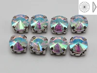 50 silver colour clear ab crystal round rivoli rhinestones glass rose montees 8mm sew