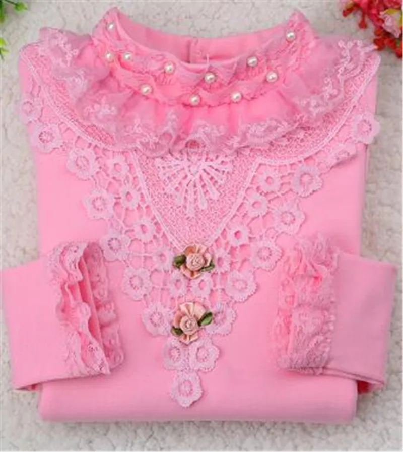 Осень-зима 2017 белые кружевные топы и блузки для девочек с длинным рукавом