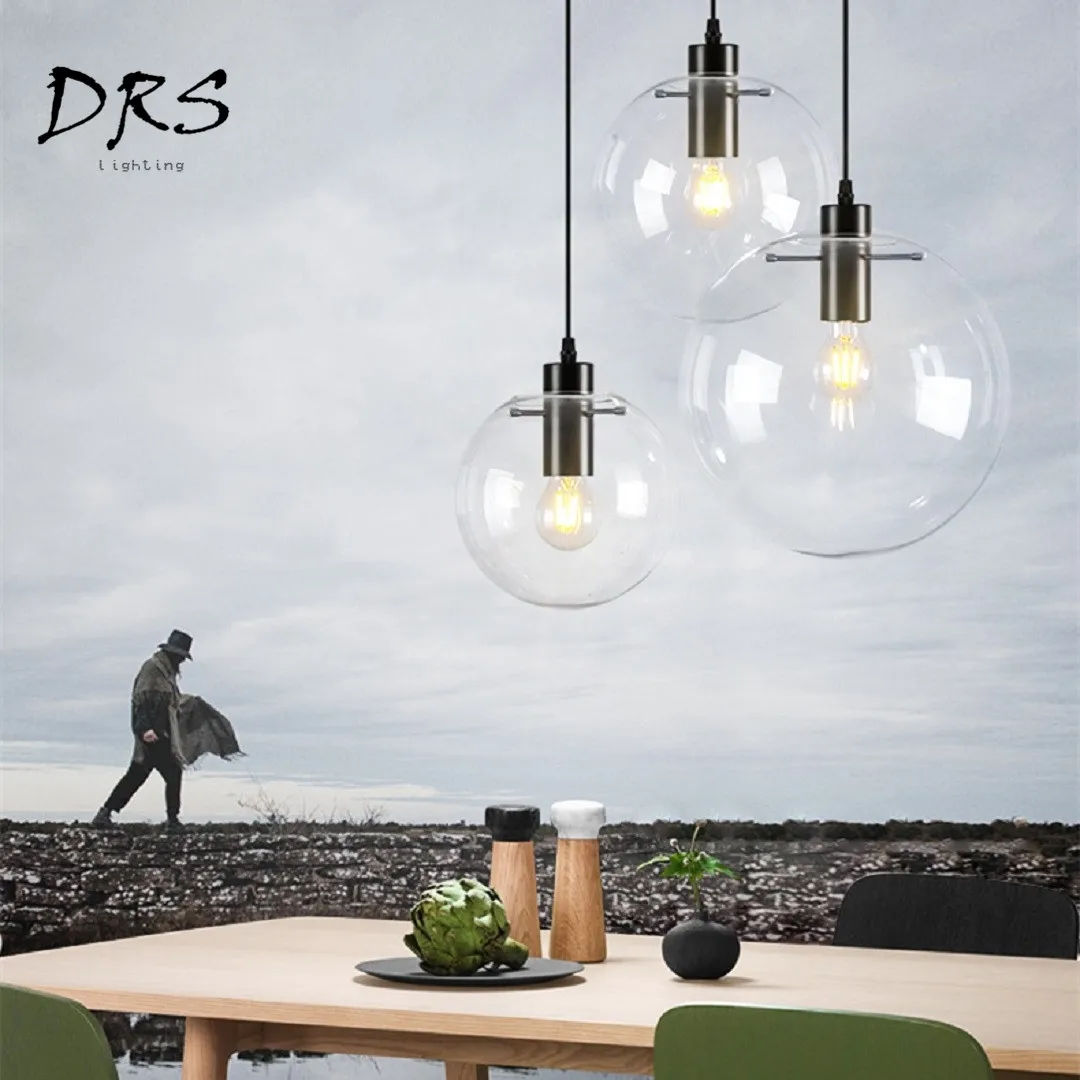 Скандинавская дизайнерская Подвесная лампа с прозрачным стеклянным шариком