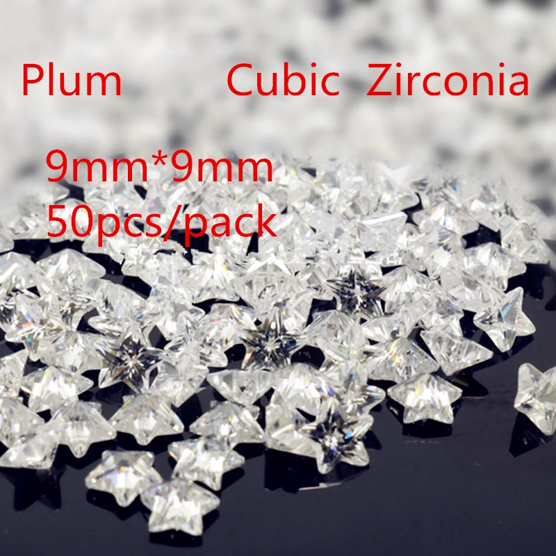 

MRHUANG 50pcs/pack Plum/STAR Zircon 9*9MM AAA Grade STAR Shape Cubic Zirconia DIY Jewelry Findings Supplies Free Shipping