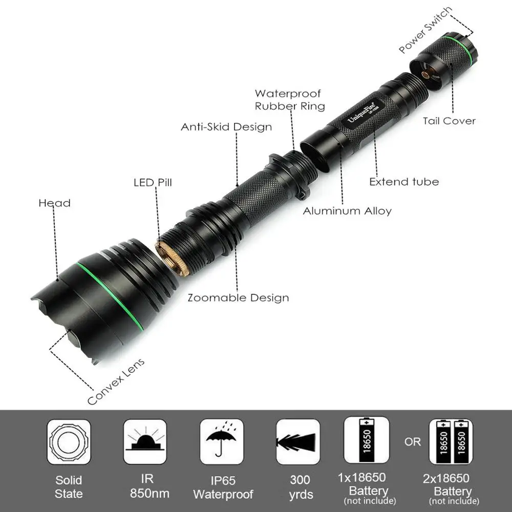 Светодиодный тактический фонарик UniqueFire 1508 IR 18650 нм фонарь с инфракрасным