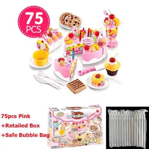 75pcs pink 37-75 шт. Набор DIY ролевые игры срезанные игрушки торт ко дню рождения с музыкальным светильник Кухонные Игрушки для еды Cocina De Juguete для девочек подарок - Цвет: 75pcs pink
