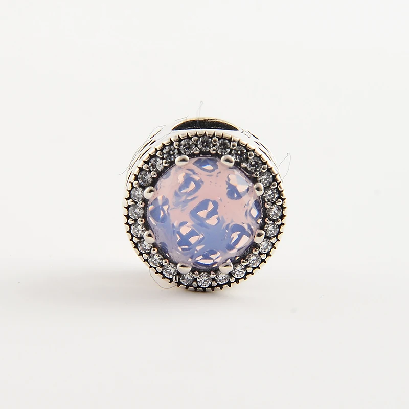 Opalescent Pink Radiant Heart Charms Beads Original 925 Sterling Silver Crystal Fit Pandora Bracelets For Women | Украшения и