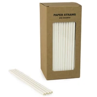 250 pcsbox solid plain white paper straws bulk biodegradable party drinking restaurant juice coffee smoothies soda milkshakes