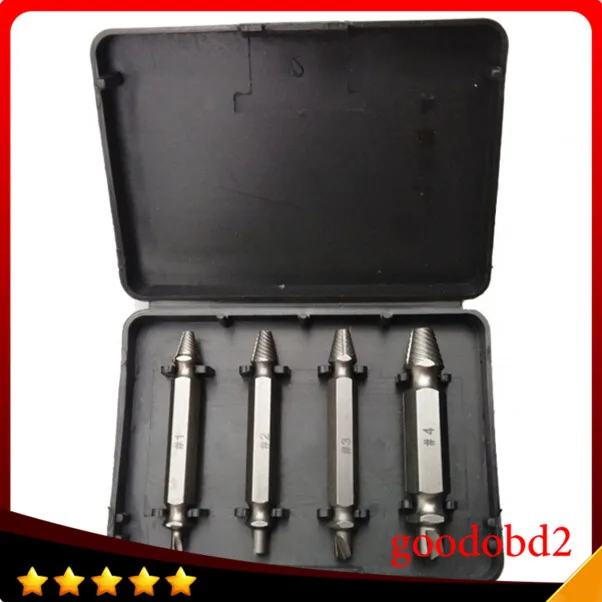 Double Side Drill Out Damaged Screw Extractor Out Remover Handymen Broken Bolt Stud Removal Tool Kit 4pc #1 #2 #3 #4 With Case