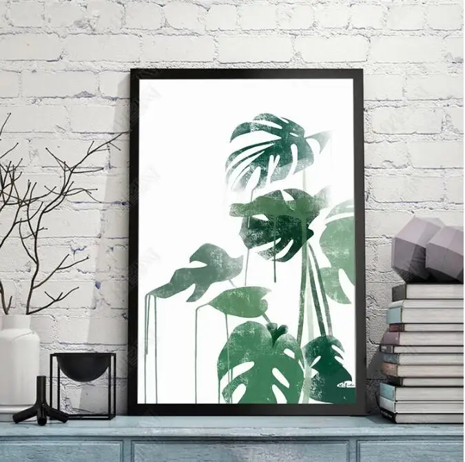 

Tropical Leaf Canvas Painting Fresh Monstera Nordic Growth Ring Poster Greenery Wall Picture Living Room Decor No Frame