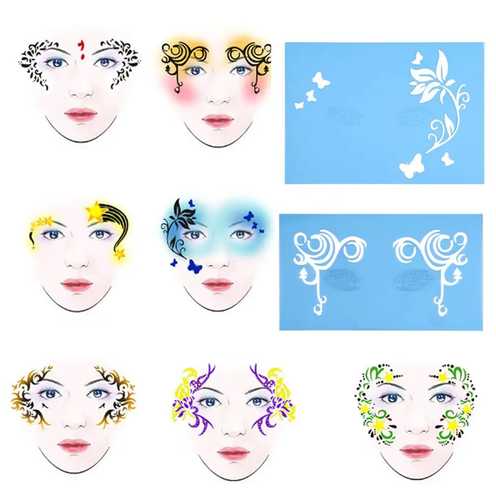 

7 Styles Mix Reusable Airbrush Glitter Tattoo Stencil Body Art Facial Makeup Template Face Paint Drawing Tattoo Design Tools Hot