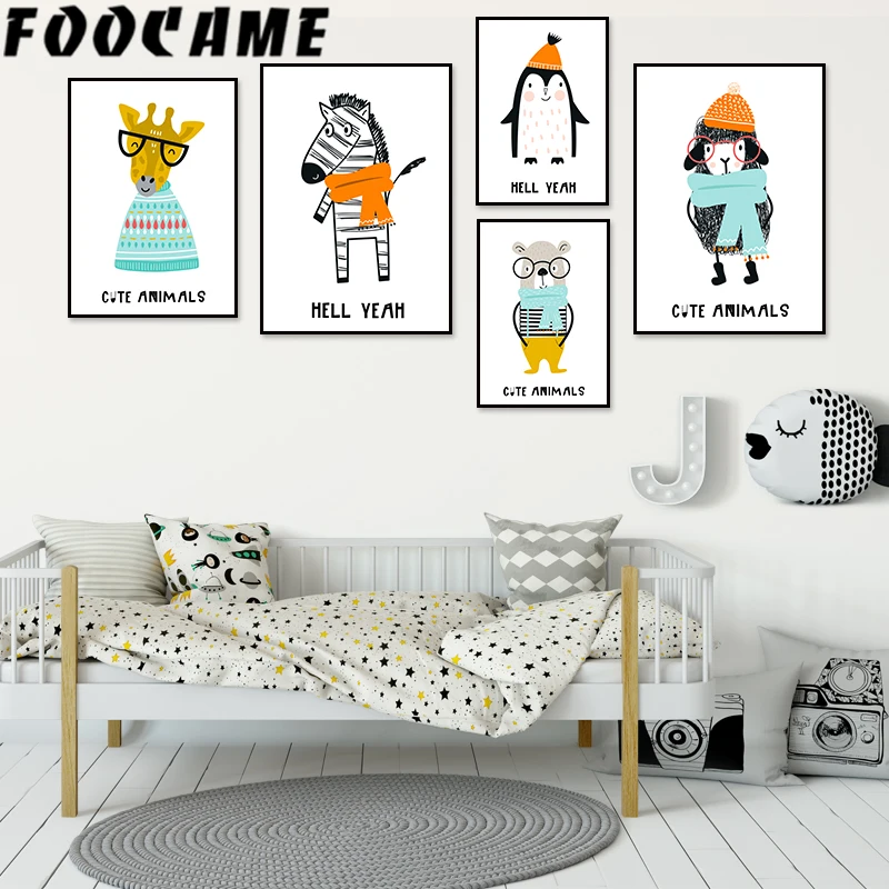 Foocome овец Пингвин картина с изображением зебры Холст мультфильм животных постер
