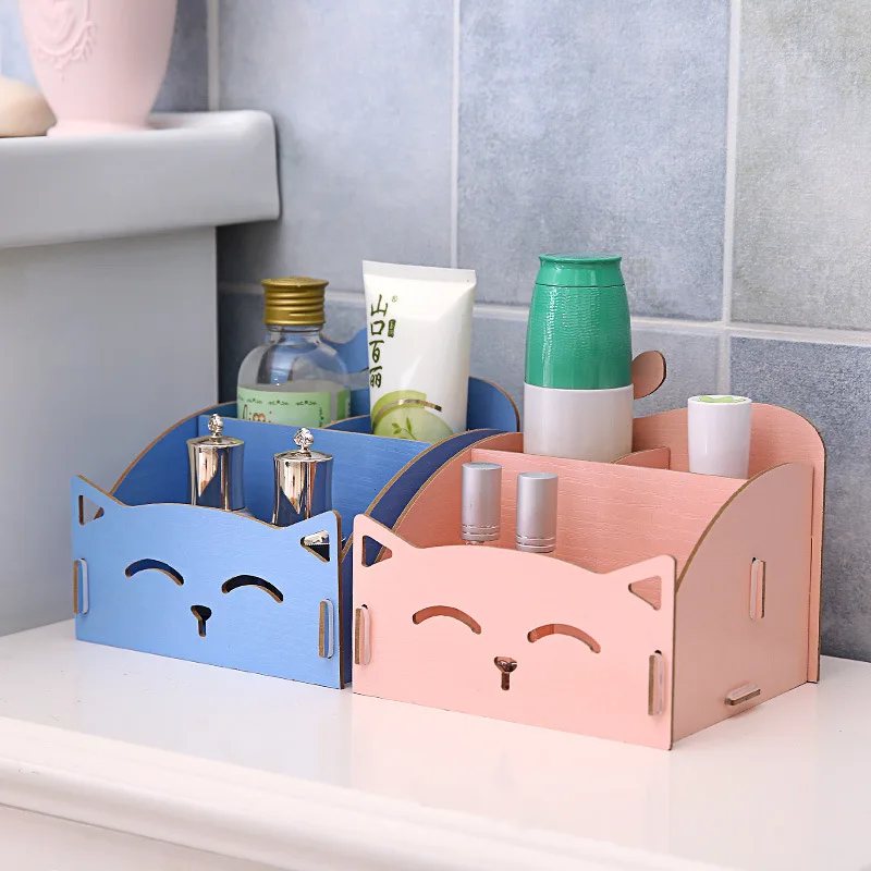 Ящик для хранения косметики Kawaii Cat Design деревянные настольные органайзеры
