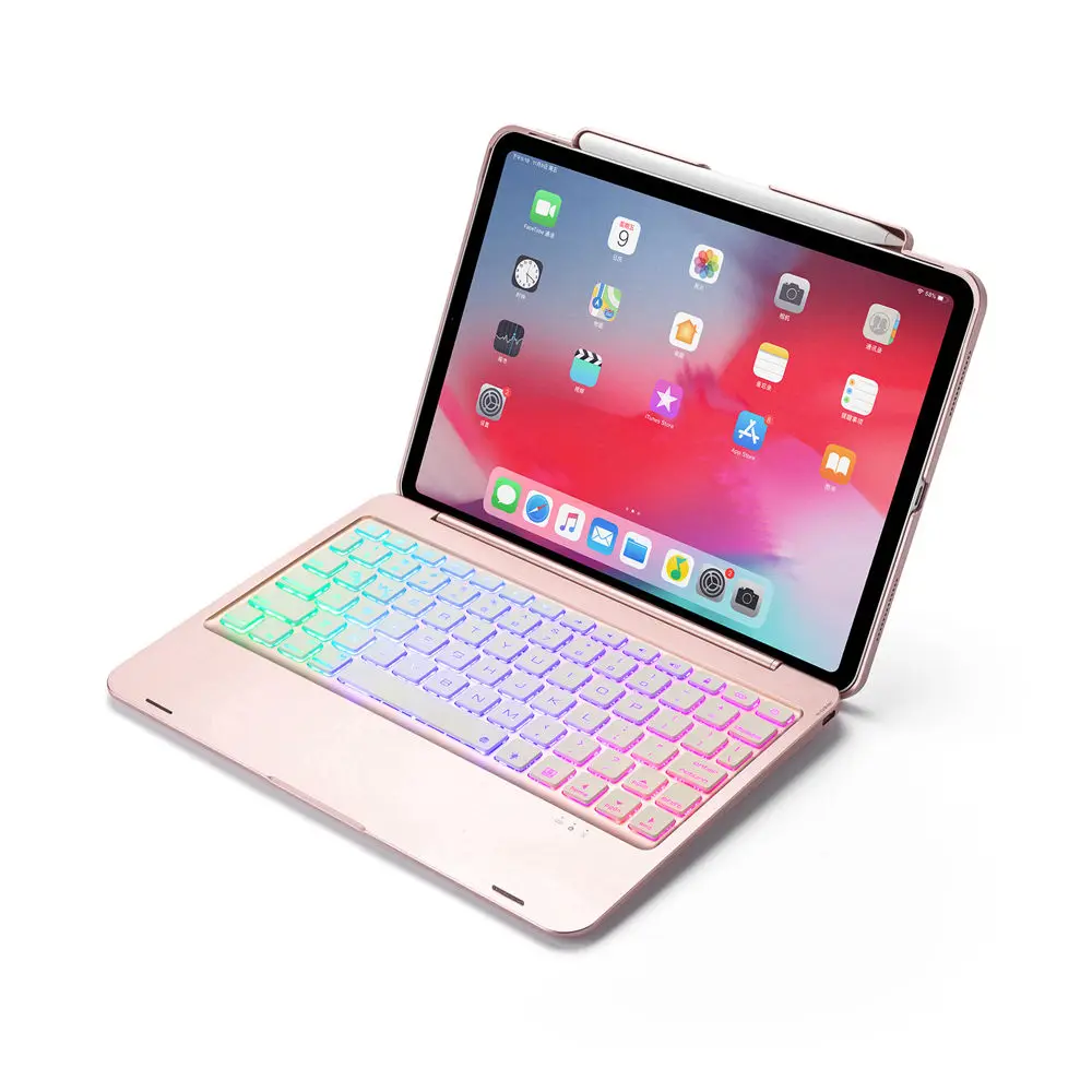 Rose Gold Для iPad Pro 11 светодиодный беспроводной Bluetooth чехол-подставка для клавиатуры русский/испанский/иврит Встроенный держатель для карандашей - Color: Rose Gold