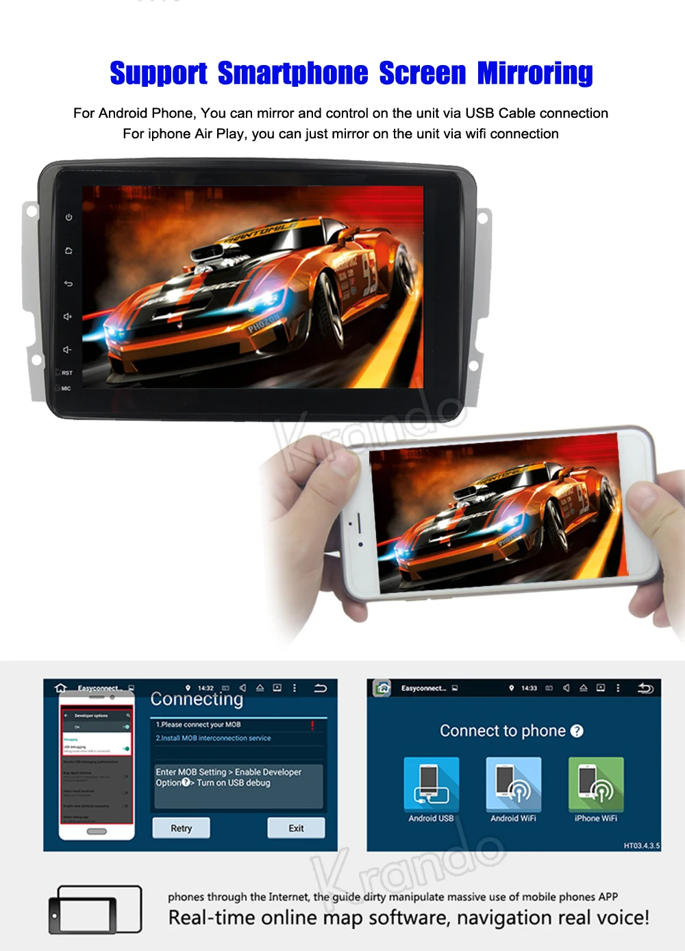 Автомобильный радиоприемник Krando Android 8 0 дюймов 32 Гб ROM для BENZ C-W203 2000-2005 gps навигатор