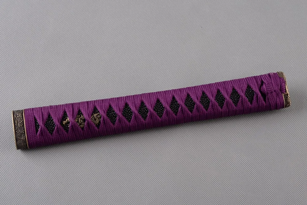 

Exquisite Wood Craft Handle Tsuka for Japanese Sword Katana with Purple Silk Ito & Genuine Black Rayskin Delicate Sword Fitting