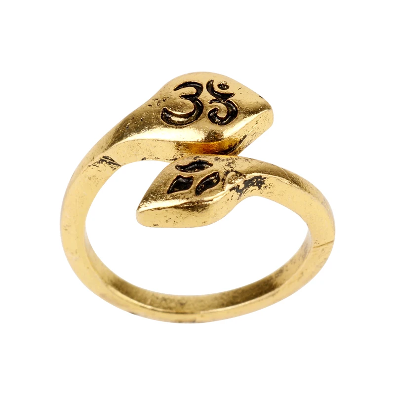 MQCHUN античный золотой цвет Om и цветок лотоса открытые Регулируемые кольца Yoga Ohm