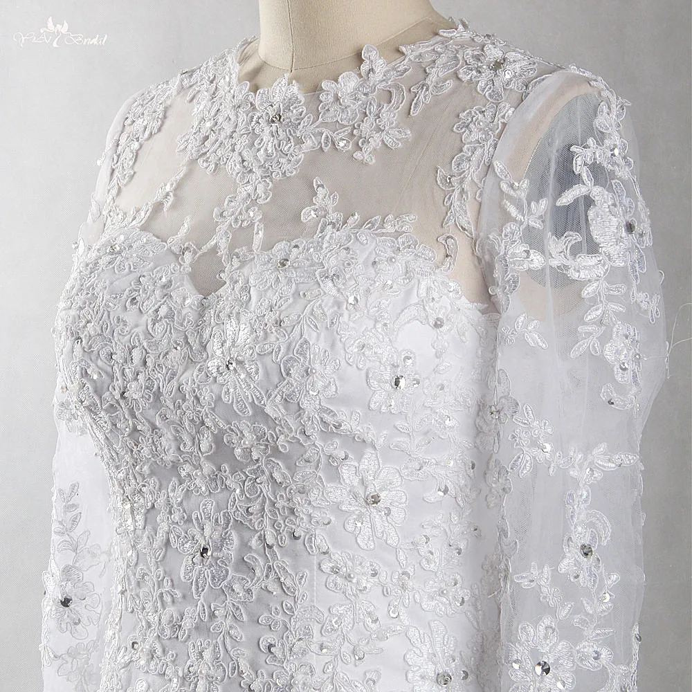 RSW1422 Yiaibridal Фото работы белое кружевное платье с длинным рукавом и о вырезом|lace short