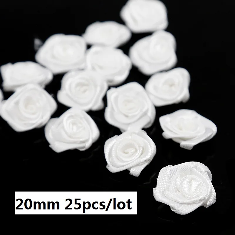 2cm White Шелковый 15/20/30 мм мини цветы-розочки головка атласной лентой лук Свадебные украшения искусство ремесла Сделай Сам вечерние домашней одежды Декор поставки - Цвет: 2cm White