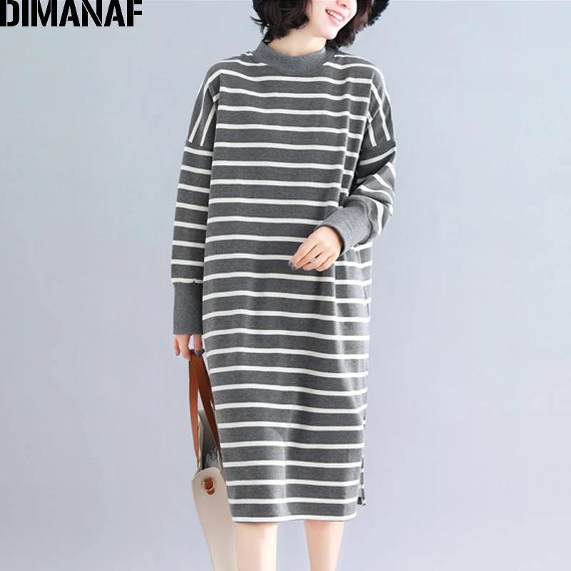 DIMANAF женское платье большого размера зимние женские Vestidos с длинным рукавом