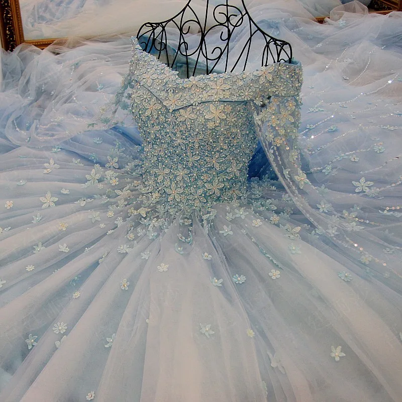CloverBridal, горячая распродажа, романтическое свадебное платье Тиффани с синим жемчугом и цветами, xj16995, свадебное платье с вырезом лодочкой, casamento, для невесты - Цвет: tiffany blue