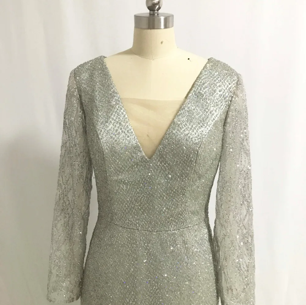 Дизайнерские блестящие Серебристые Выпускные платья русалки с v образным